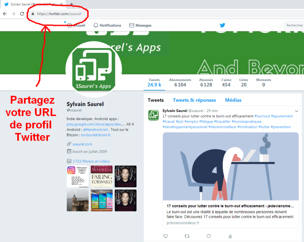 Diffusez votre URL Twitter pour obtenir plus de followers